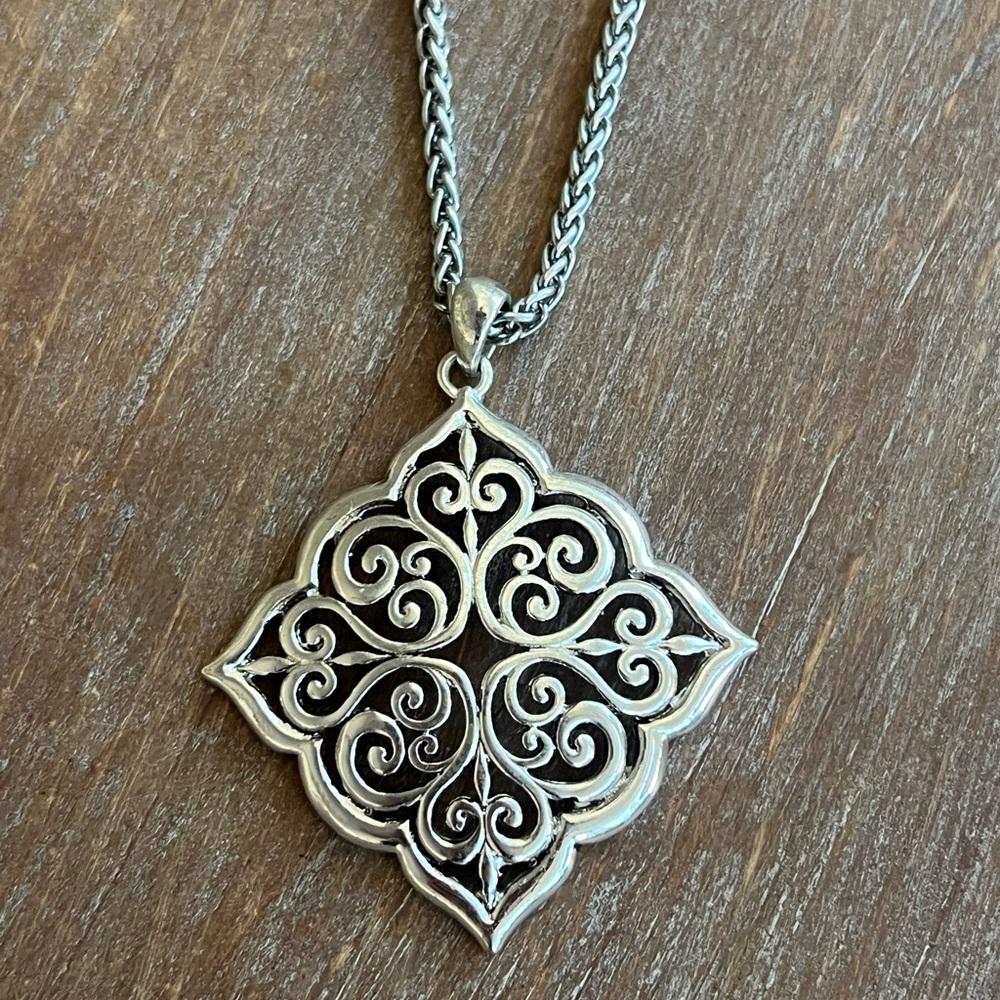 Brighton Filigree Necklace • Retired Silver Square Pendant